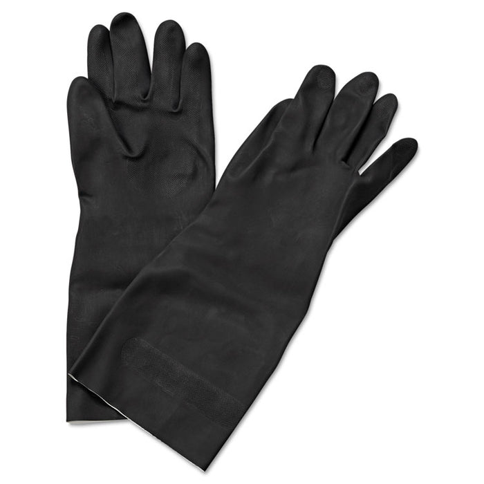 Neoprene Flock-Lined Gloves, Long-Sleeved, 12", Medium, Black, Dozen