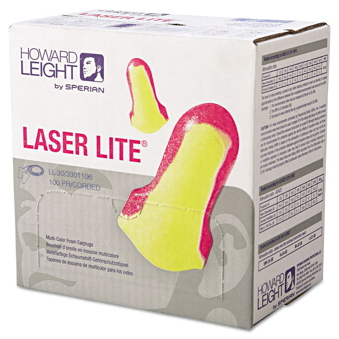LL-30 Laser Lite Single-Use Earplugs, Corded, 32NRR, Magenta/Yellow, 100 Pairs