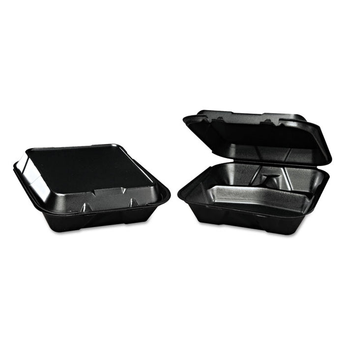 Snap-It Foam Hinged Container, 3-Compartment, 9-1/4x9-1/4x3, Black, 200/Carton