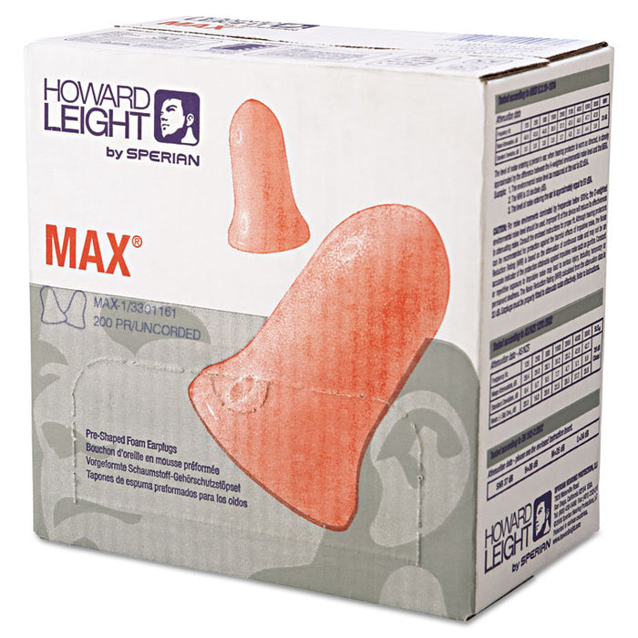 MAX-1 Single-Use Earplugs, Cordless, 33NRR, Coral, 200 Pairs