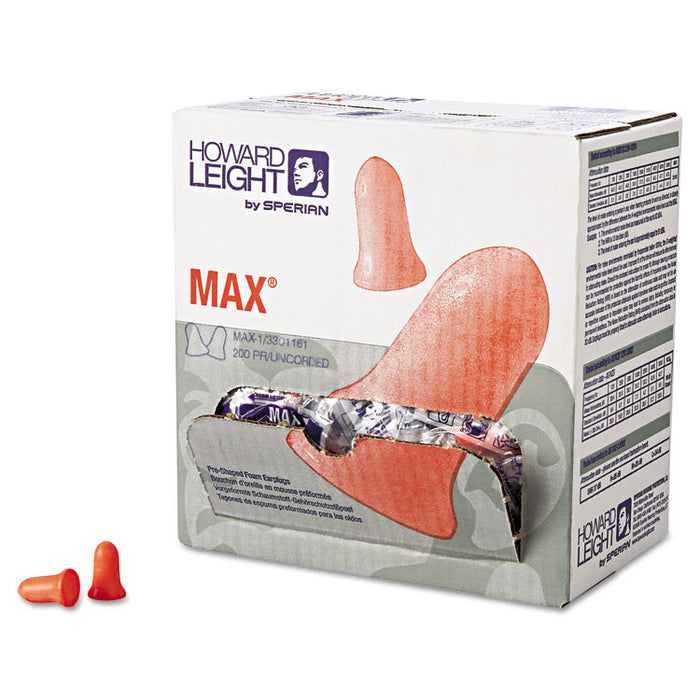 MAX-1 Single-Use Earplugs, Cordless, 33NRR, Coral, 200 Pairs