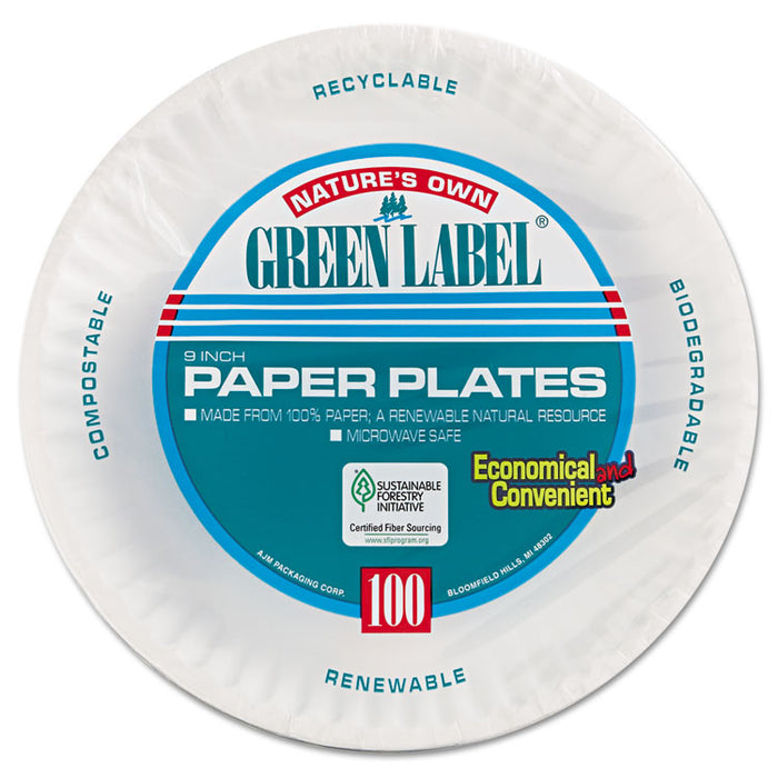 Paper Plates, 9" dia, White, 100/Pack
