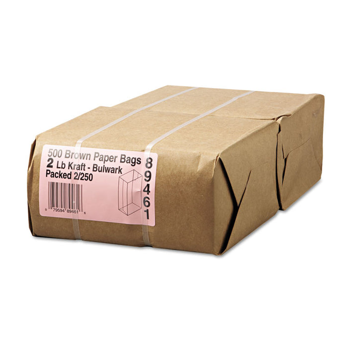 Grocery Paper Bags, 52 lbs Capacity, #2, 8.13"w x 4.25"d x 9.75"h, Kraft, 500 Bags