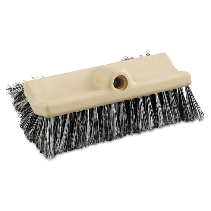 Dual-Surface Black Polypropylene Bristles, 10" Brush, Brown Plastic Handle