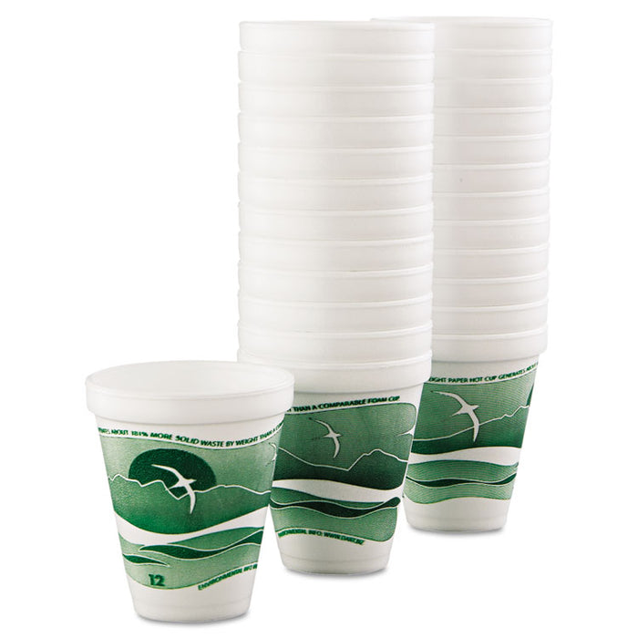 Horizon Hot/Cold Foam Drinking Cups, 12 oz, Green/White, 25/Bag, 40 Bags/Carton