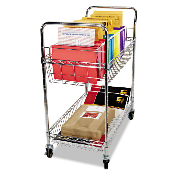 Carry-all Cart/Mail Cart, Two-Shelf, 34.88w x 18d x 39.5h, Silver