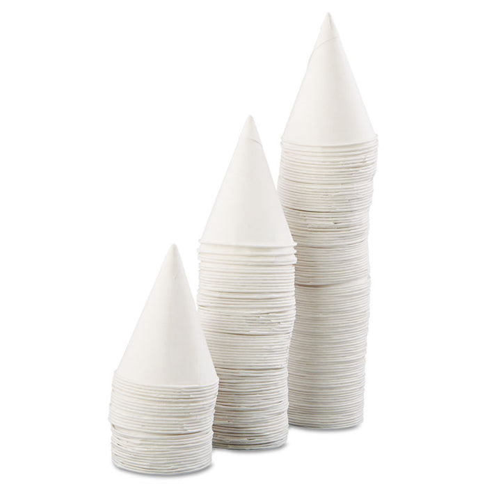 Rolled Rim Paper Cone Cups, 4oz, White, 200/Bag, 25 Bags/Carton