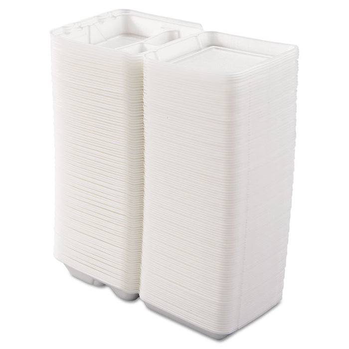 Foam Hinged Lid Containers, 3-Compartment, 7.5 x 8 x 2.3, White, 200/Carton