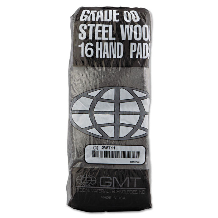 Industrial-Quality Steel Wool Hand Pads, #00 Very Fine, Steel Gray, 16 Pads/Sleeve, 12/Sleeves/Carton