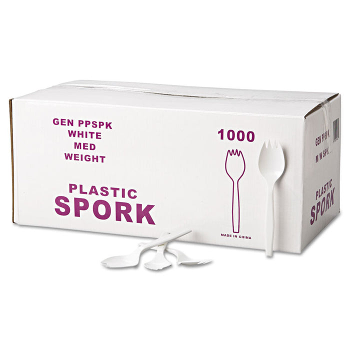 Medium-Weight Cutlery, Spork, White, 1000/Carton