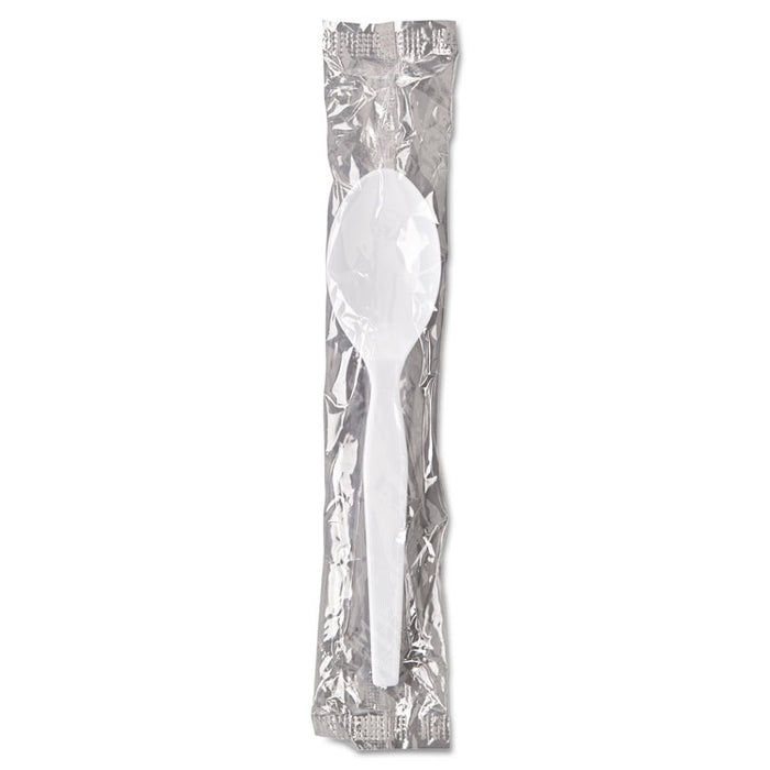Individually Wrapped Mediumweight Polystyrene Cutlery, Teaspoons, White, 1,000/Carton