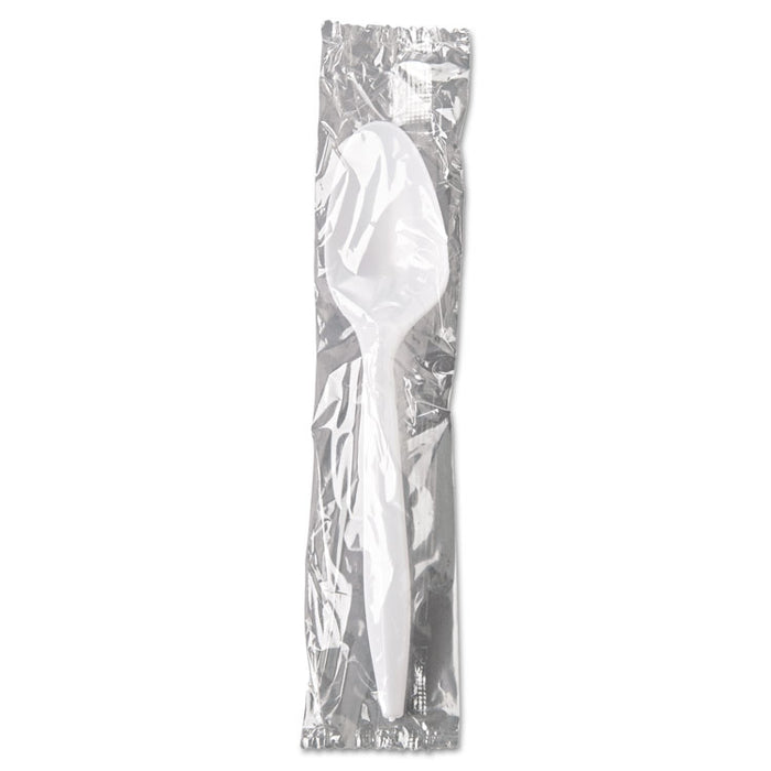 WraPolypropyleneed Cutlery, 5 7/8" Teaspoon, Mediumweight, White, 1000/Carton
