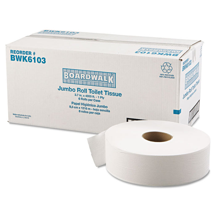 JRT Bath Tissue, Jumbo, Septic Safe, 1-Ply, White, 3 5/8" x 4000 ft, 6/Carton