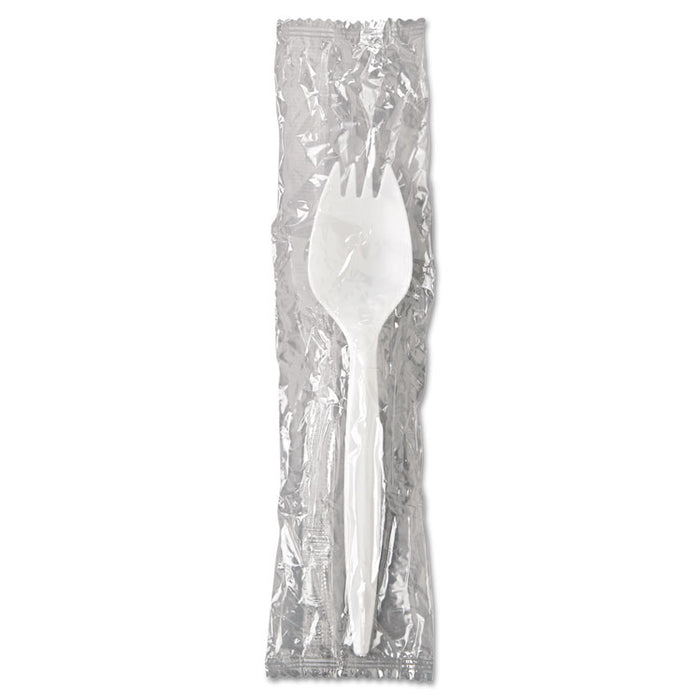 WraPolypropyleneed Cutlery, 5 3/4" Spork, Mediumweight, White, 1000/Carton