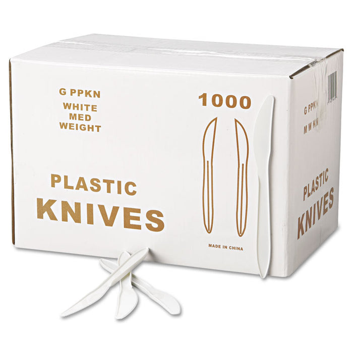 Medium-Weight Cutlery, Knife, White, 1000/Carton