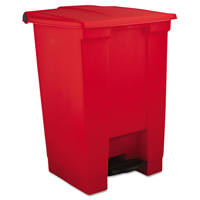 Indoor Utility Step-On Waste Container, Square, Plastic, 12 gal, Red