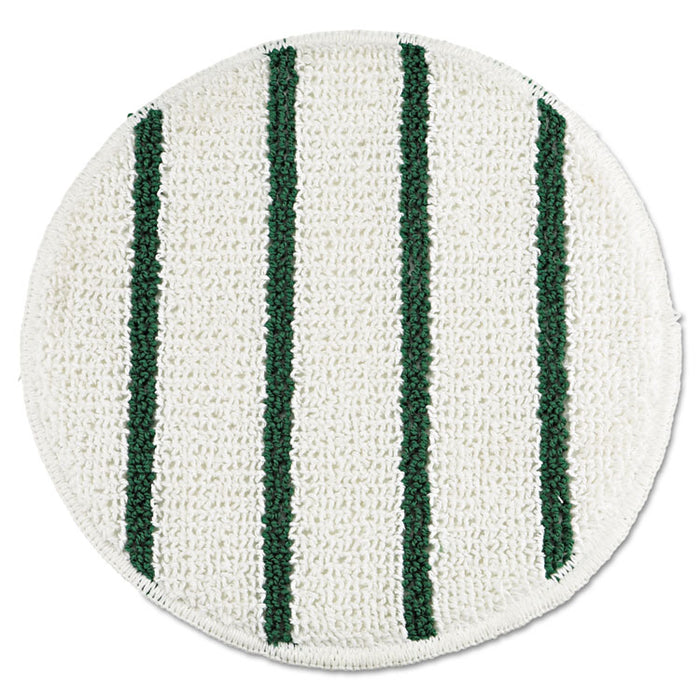 Low Profile Scrub-Strip Carpet Bonnet, 19" Diameter, White/Green, 5/Carton