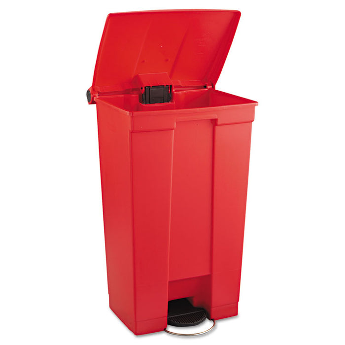 Indoor Utility Step-On Waste Container, Rectangular, Plastic, 23 gal, Red