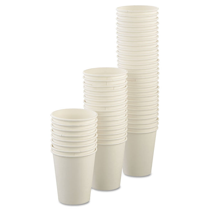 Uncoated Paper Cups, Hot Drink, 8oz, White, 1000/Carton