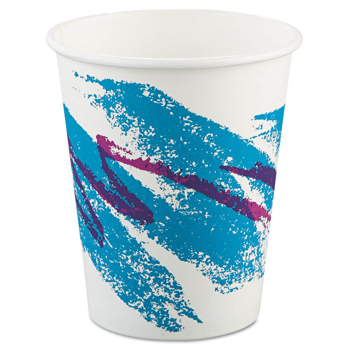 Jazz Paper Hot Cups, 10 oz, White/Green/Purple, 50/Bag, 20 Bags/Carton