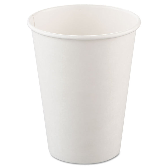 Single-Sided Poly Paper Hot Cups, 12 oz, White, 50/Bag, 20 Bags/Carton