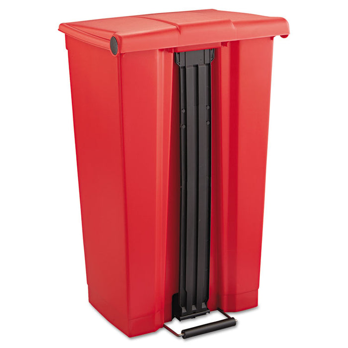 Indoor Utility Step-On Waste Container, Rectangular, Plastic, 23 gal, Red