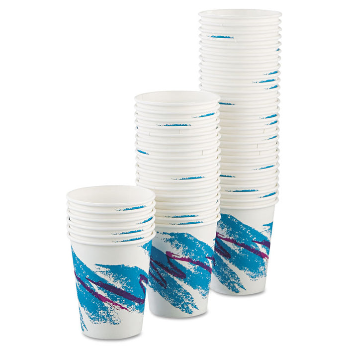 Jazz Paper Hot Cups, 10 oz, White/Green/Purple, 50/Bag, 20 Bags/Carton
