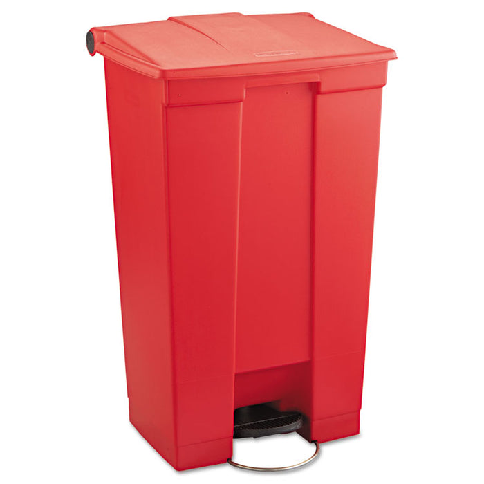 Indoor Utility Step-On Waste Container, Rectangular, Plastic, 23 gal, Red