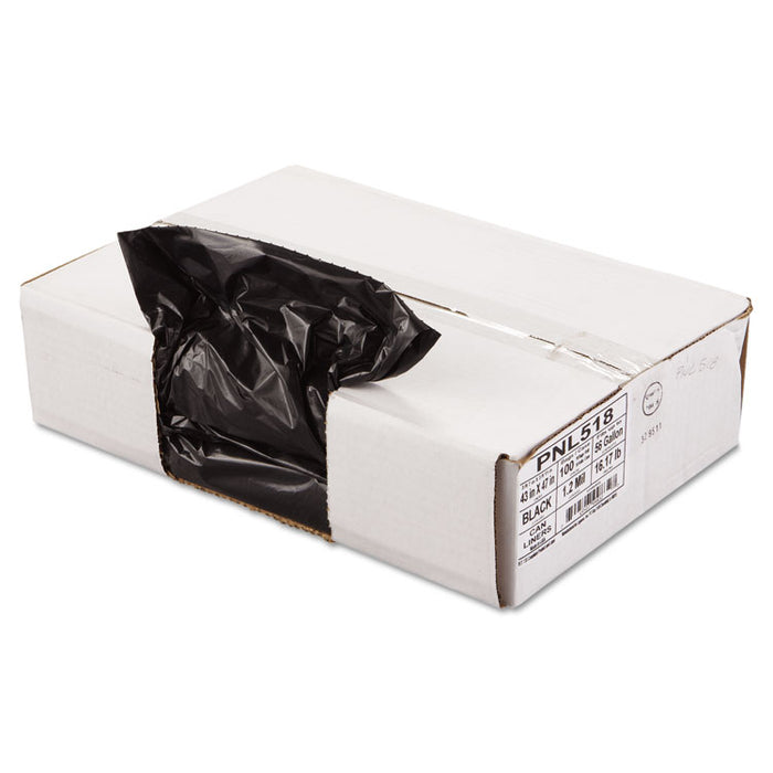 Linear Low Density Can Liners, 56 gal, 1.2 mil, 43" x 47", Black, 100/Carton