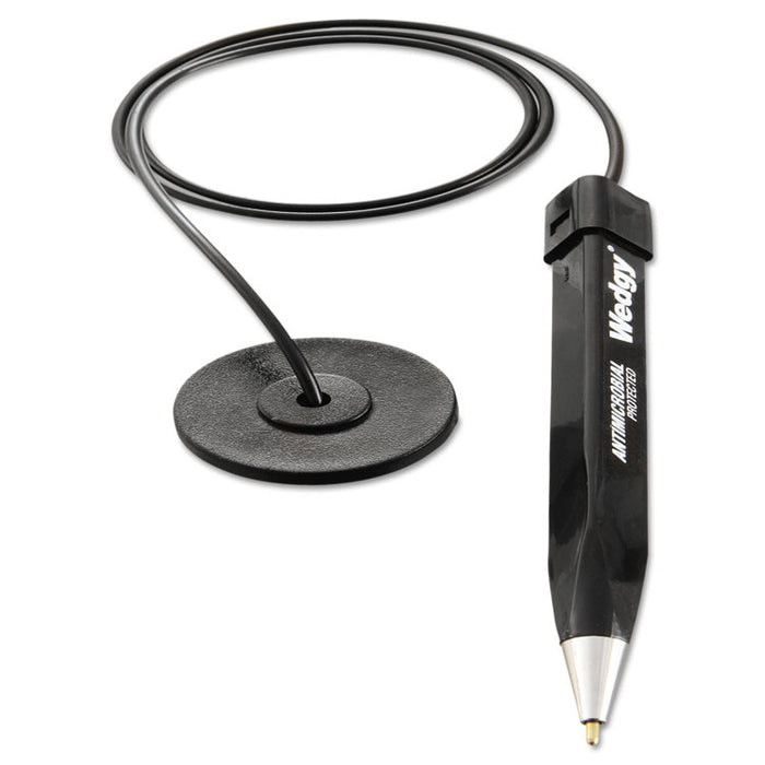 Wedgy Antimicrobial Ballpoint Counter Pen w/Round Base, 1mm, Blue Ink, Black Barrel
