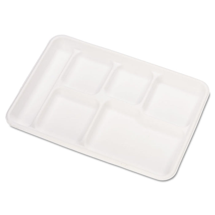 Heavy-Weight Molded Fiber Cafeteria Trays, 6-Compartment, 12.5  x 8.5, White, Paper, 500/Carton