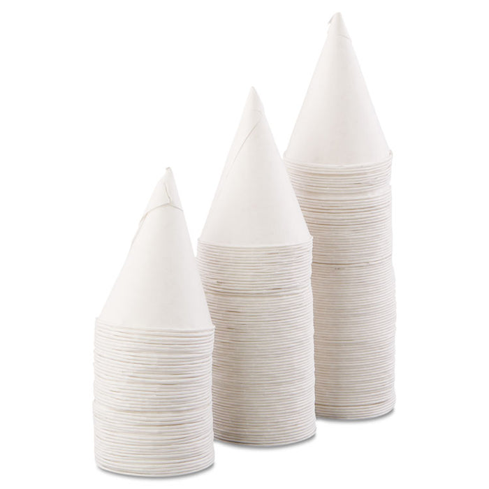 Rolled Rim Paper Cone Cups, 4.5oz, White, 200/Bag, 25 Bags/Carton