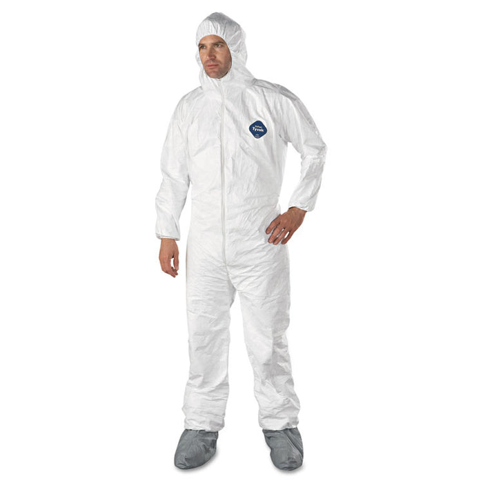 Tyvek Elastic-Cuff Hooded Coveralls w/Boots, White, X-Large, 25/Carton