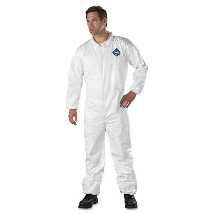Tyvek Elastic-Cuff Coveralls, HD Polyethylene, White, 2X-Large, 25/Carton