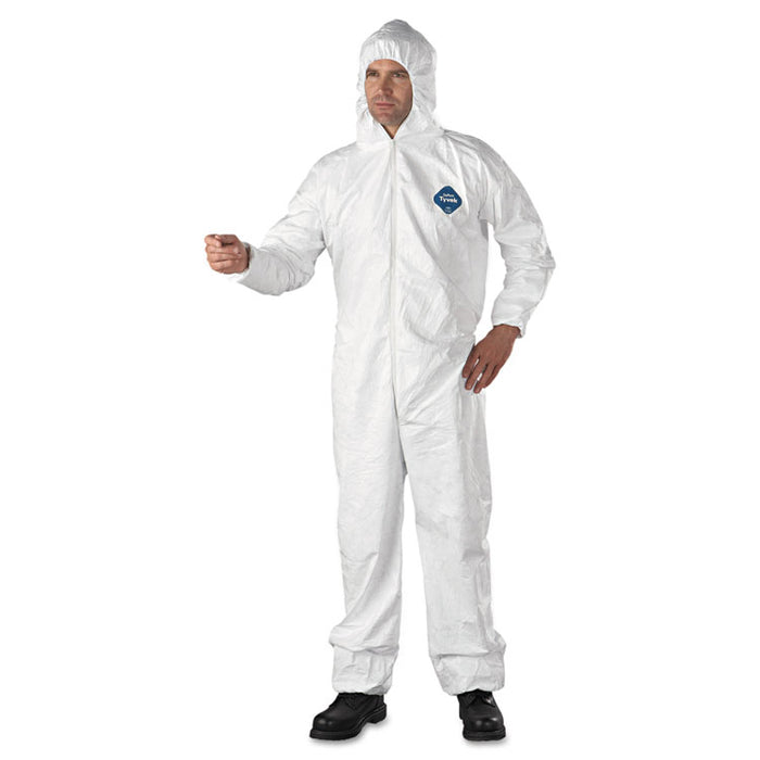 Tyvek Elastic-Cuff Hooded Coveralls, HD Polyethylene, White, 2X-Large, 25/Carton