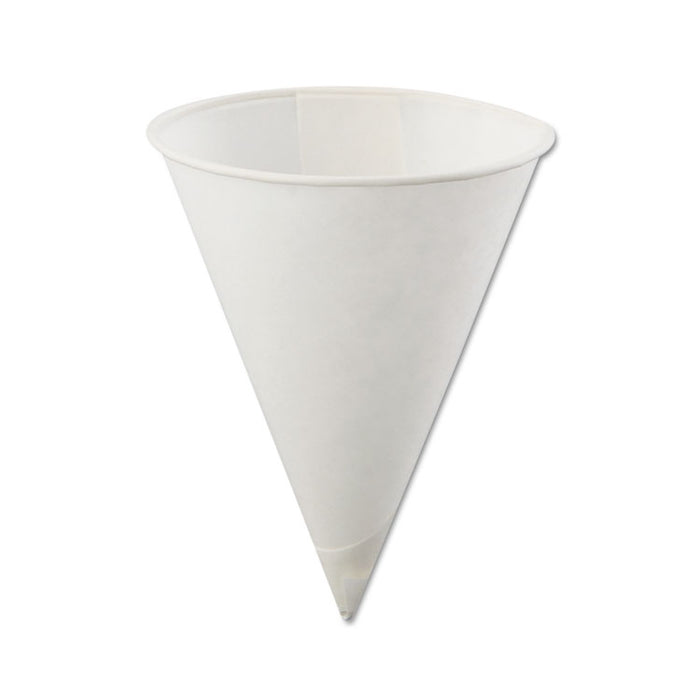 Rolled Rim, Poly Bagged Paper Cone Cups, 4oz, White, 5000/Carton