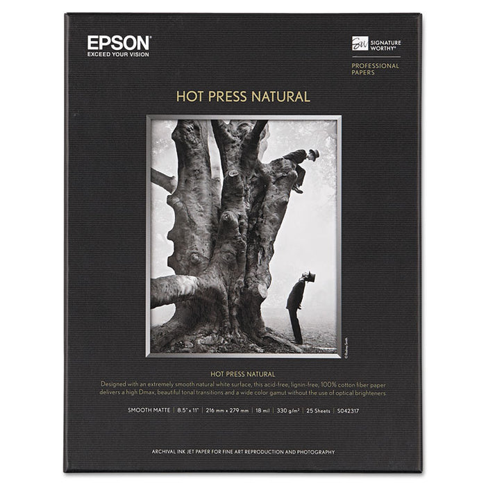 Hot Press Fine Art Paper, 17 mil, 8.5 x 11, Smooth Matte Natural, 25/Pack