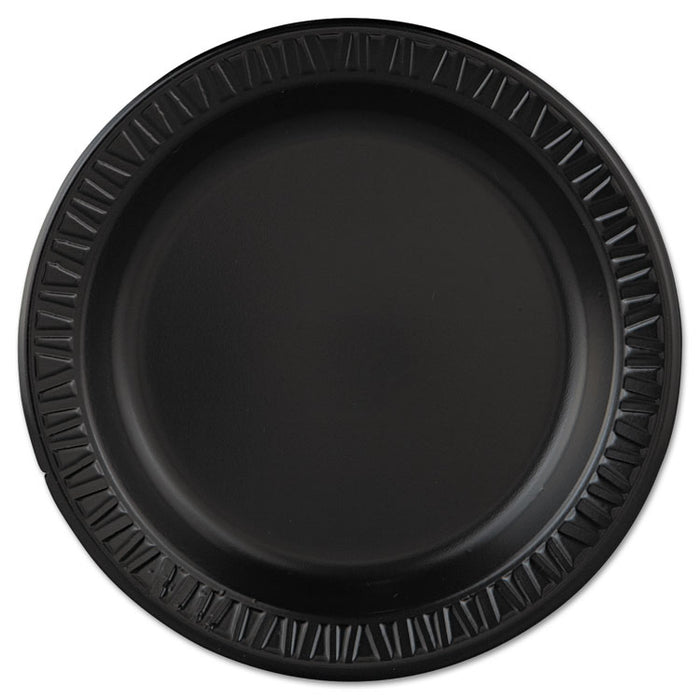 Quiet Classic Laminated Foam Dinnerware, Plate, 9" dia, Black, 125/Pk, 4 Pks/Ctn