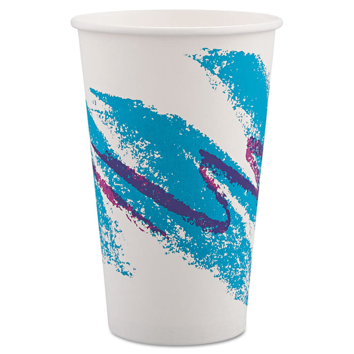 Jazz Paper Hot Cups, 16oz, Polycoated, White/Green/Purple, 1000/Carton