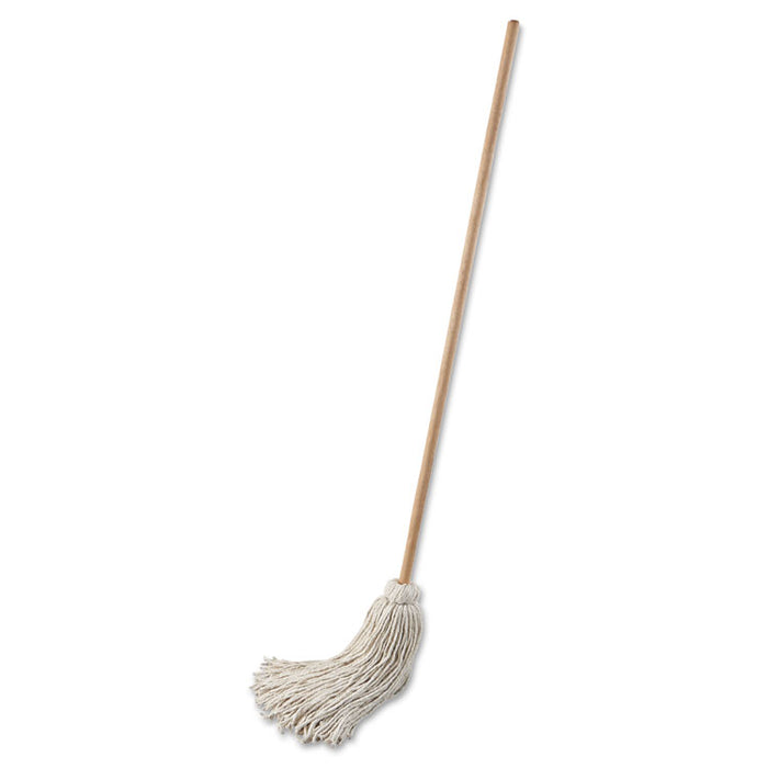 Handle/Deck Mops, 32 oz White Cotton Head, 54" Oak Wood Handle, 6/Pack