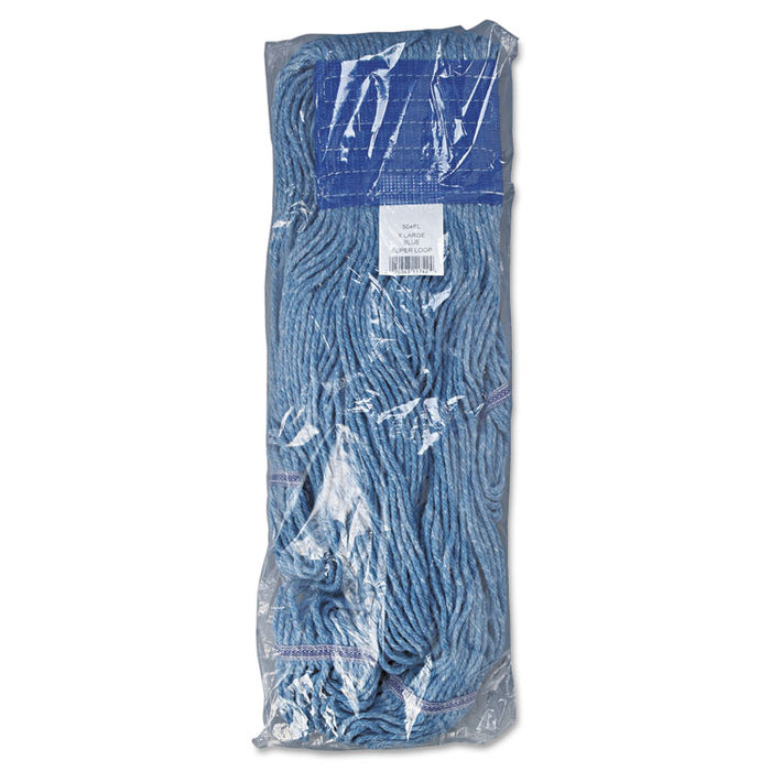 Super Loop Wet Mop Head, Cotton/Synthetic Fiber, 5" Headband, X-Large Size, Blue, 12/Carton