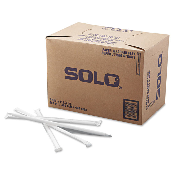 Wrapped Super-Jumbo Flexible Straws, 7 5/8", White, 10000/Carton