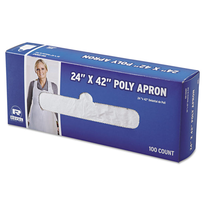 Poly Apron, White, 24 in. W x 42 in. L, One Size Fits All, 1000/Carton