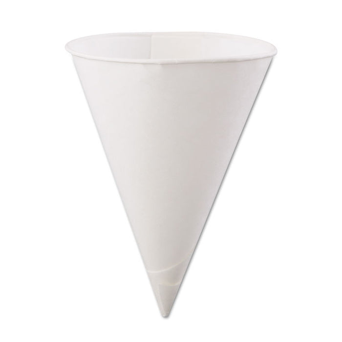 Rolled Rim, Poly Bagged  Paper Cone Cups, 6oz, White, 200/Bag, 25 Bags/Carton