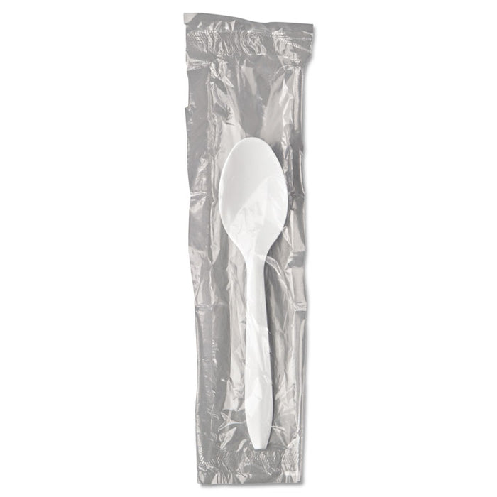 Mediumweight WraPolypropyleneed Polypropylene Cutlery, Teaspoon, White, 1000/Carton