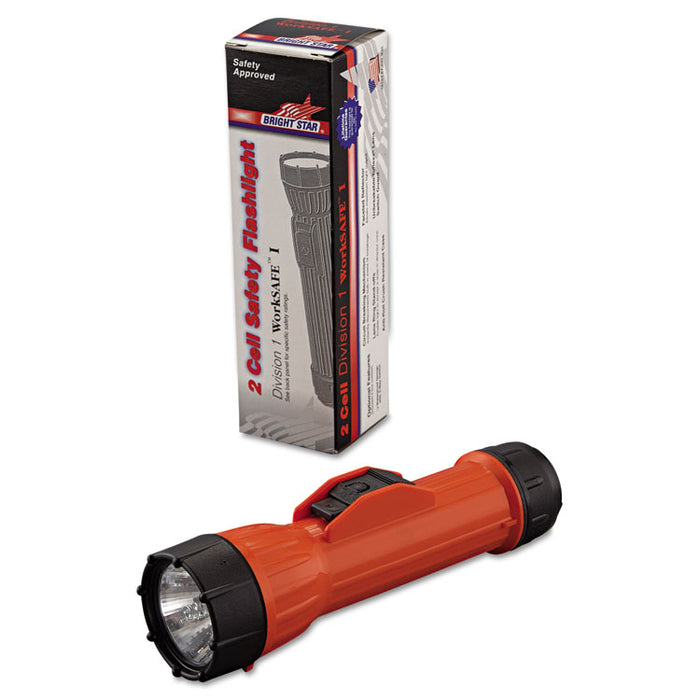 WorkSAFE Waterproof Flashlight, 2 D Batteries, Orange/Black