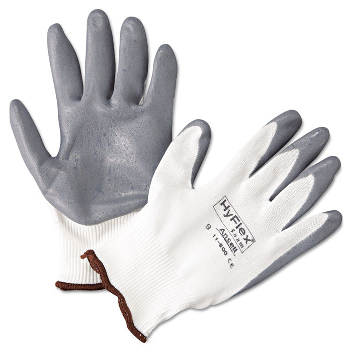 HyFlex Foam Gloves, White/Gray, Size 9, 12 Pairs