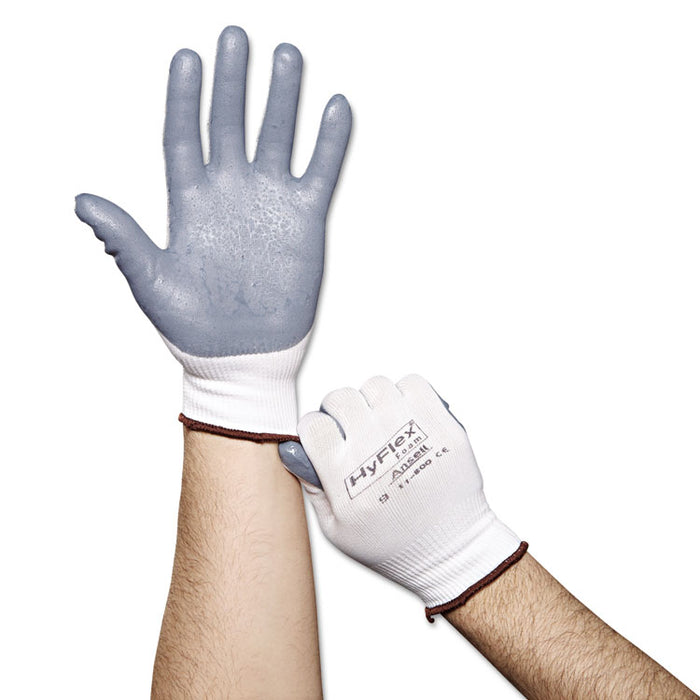 HyFlex Foam Gloves, White/Gray, Size 9, 12 Pairs