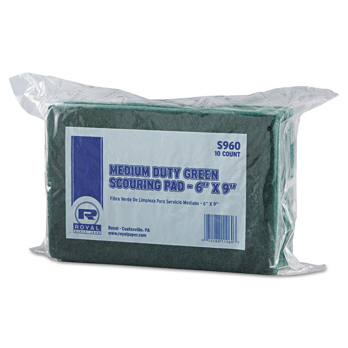 Medium-Duty Scouring Pad, 6 x 9, Green, 10 Pads/Pack, 6 Packs/Carton