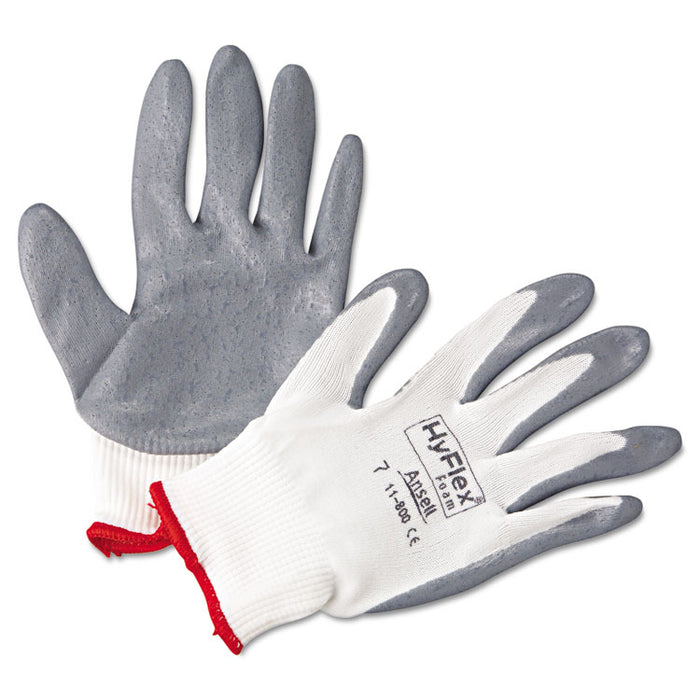 HyFlex Foam Gloves, White/Gray, Size 7, 12 Pairs